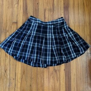Black and Navy Blue Plaid Pleated Skirt